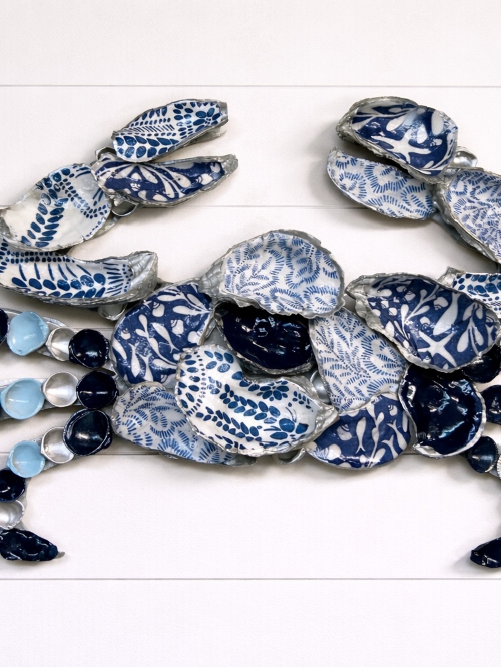 Blue and White hand crafted Oyster Shell Crab Decor